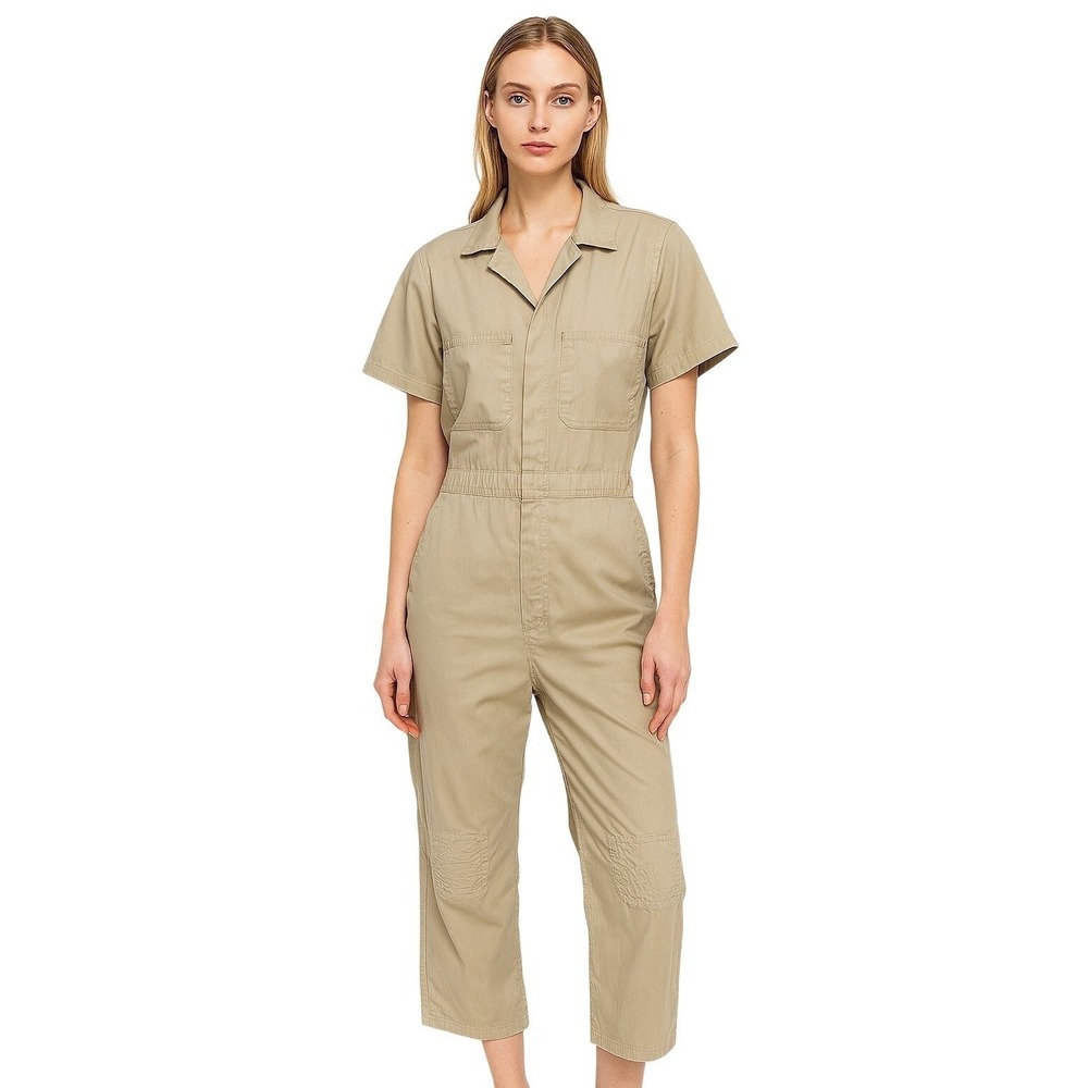 Vintage Sears Leisure Tan Utility Jumpsuit Short Sleeve Coveralls Khaki XL